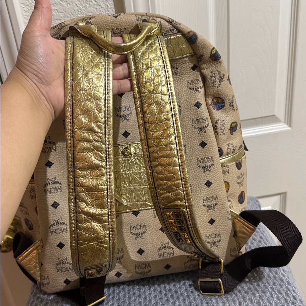 MCM Beige Backpack with Colorful Logo Pattern - Picture 3 of 8